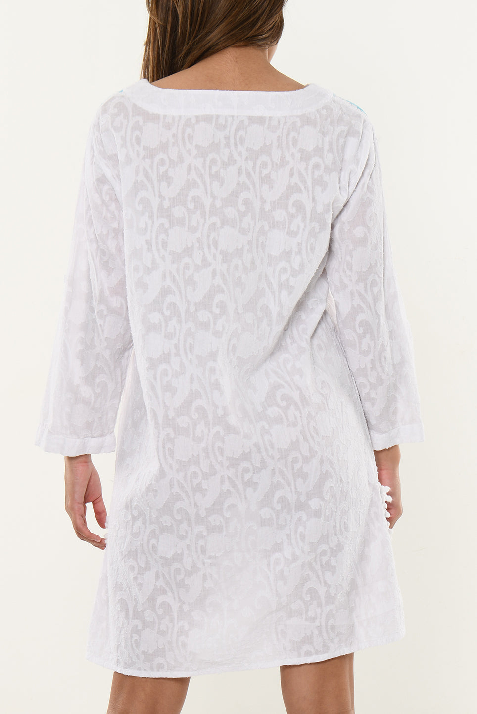 Women's Swimsuit Cover-Up Long Sleeves Cotton White Kaftan by AZUCAR -WHITE- LCT230 - 6 PCS/PRE-PACK
