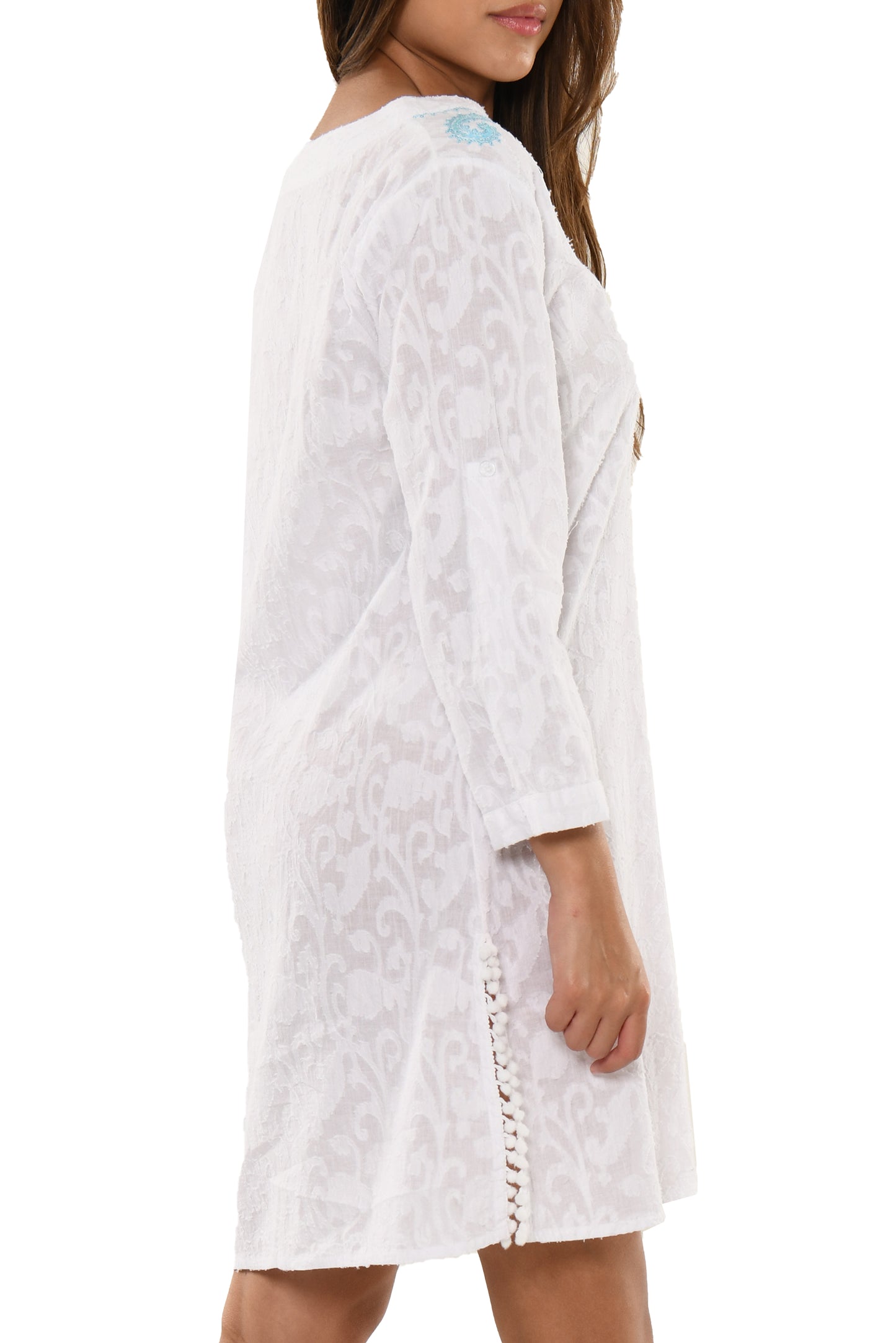 Women's Swimsuit Cover-Up Long Sleeves Cotton White Kaftan by AZUCAR -WHITE- LCT230 - 6 PCS/PRE-PACK