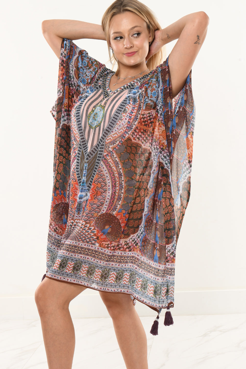 Women's Swim Cover-Up Sheer Chiffon Bohemian Style Square by AZUCAR - LCT245 - 6 PCS/PRE-PACK