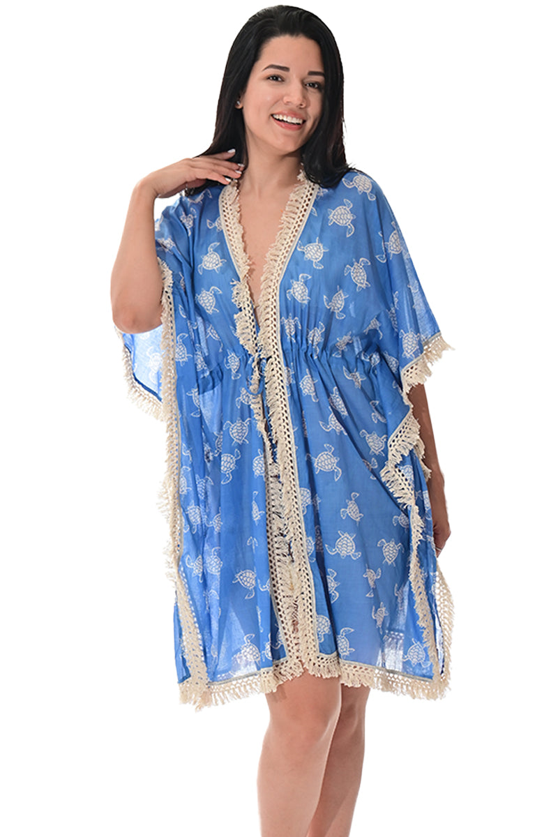 Swimsuit Cover-Up Fringe Tunic Turtle Blue by AZUCAR - LCT3581 - 6 PCS/PRE-PACK