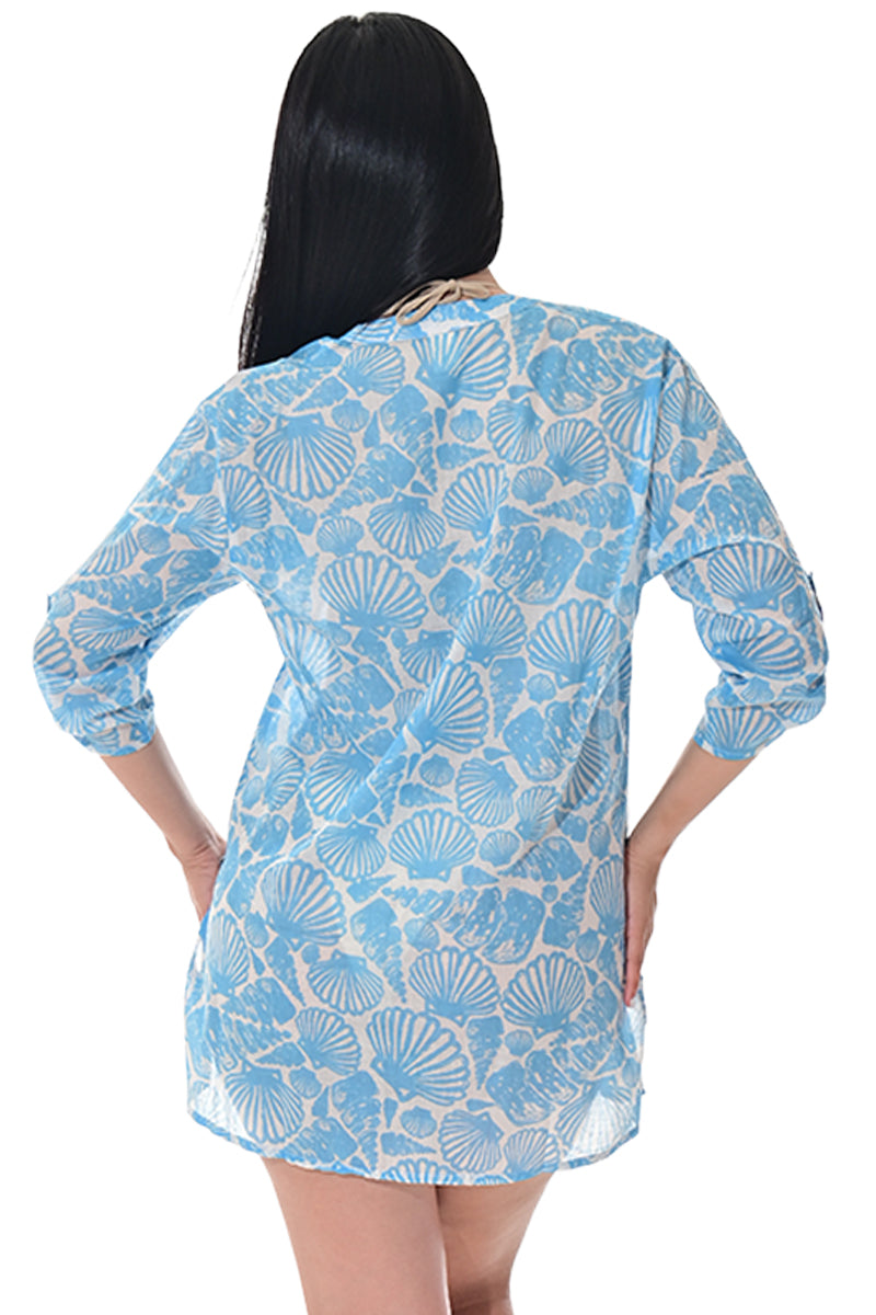 Swimsuit Cover-Up Tunic Sea Shells WHITE/BLUE Color by AZUCAR - LCT3589 - 6 PCS/PRE-PACK