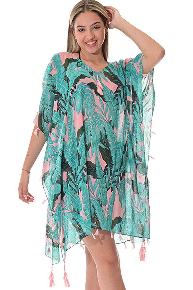 Swimsuit Cover-Up Tunic Palms GREEN PRINT Color by AZUCAR - LCT3593 - 6 PCS/PRE-PACK