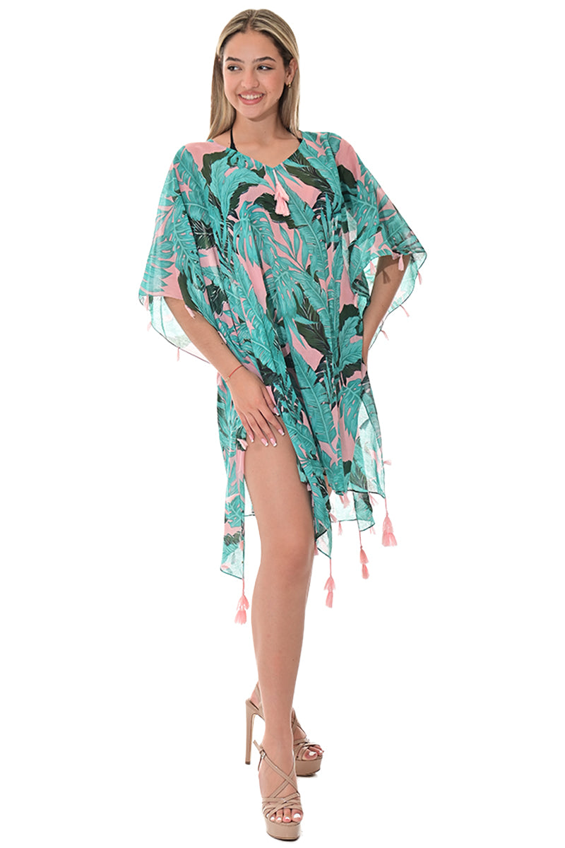 Swimsuit Cover-Up Tunic Palms GREEN PRINT Color by AZUCAR - LCT3593 - 6 PCS/PRE-PACK