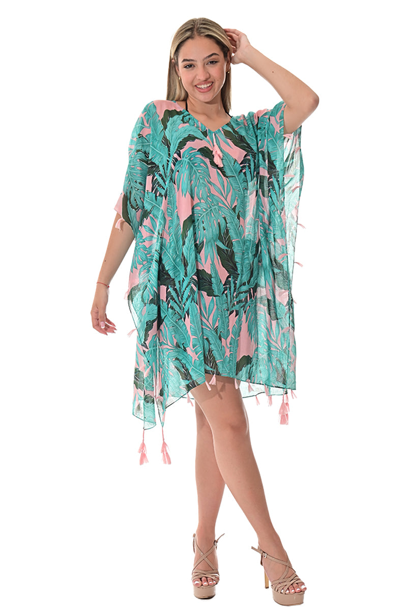 Swimsuit Cover-Up Tunic Palms GREEN PRINT Color by AZUCAR - LCT3593 - 6 PCS/PRE-PACK