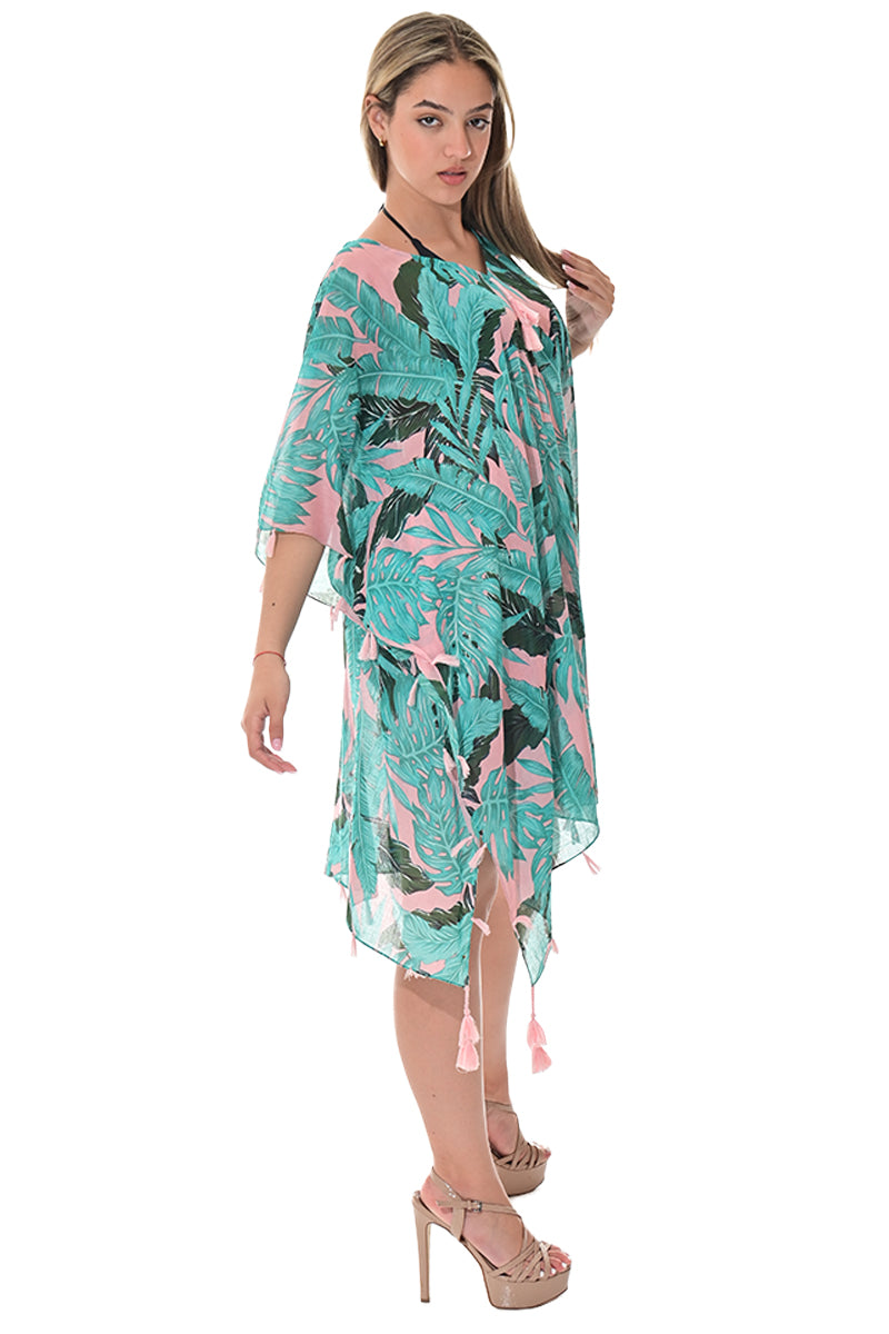 Swimsuit Cover-Up Tunic Palms GREEN PRINT Color by AZUCAR - LCT3593 - 6 PCS/PRE-PACK