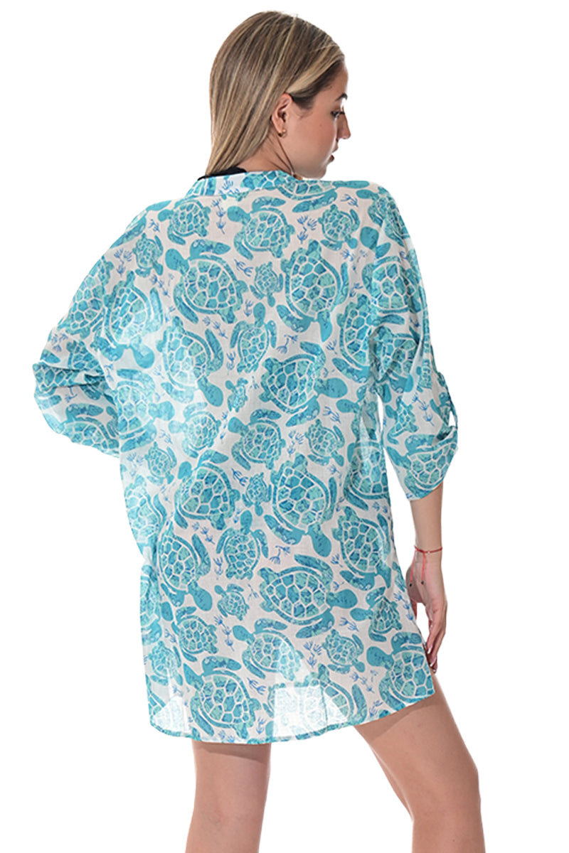 Swimsuit Cover-Up Tunic Turtle WHITE/GREEN Color by AZUCAR - LCT3613 - 6 PCS/PRE-PACK