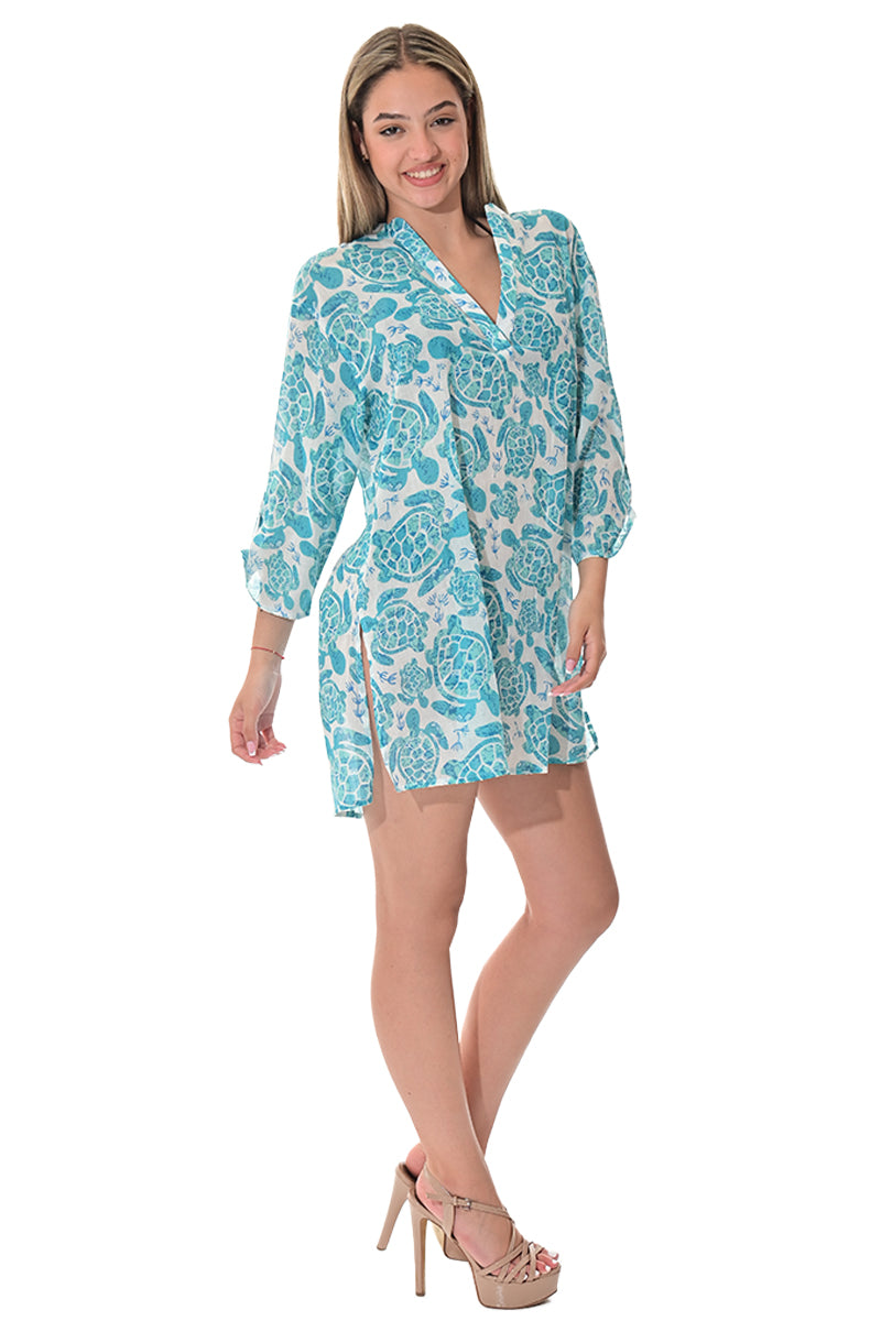 Swimsuit Cover-Up Tunic Turtle WHITE/GREEN Color by AZUCAR - LCT3613 - 6 PCS/PRE-PACK
