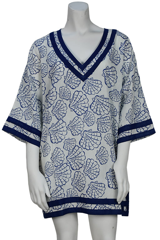 Swimsuit Cover-Up Tunic Sea Shell WHITE/BLUE Color by AZUCAR - LCT3692 - 6 PCS/PRE-PACK