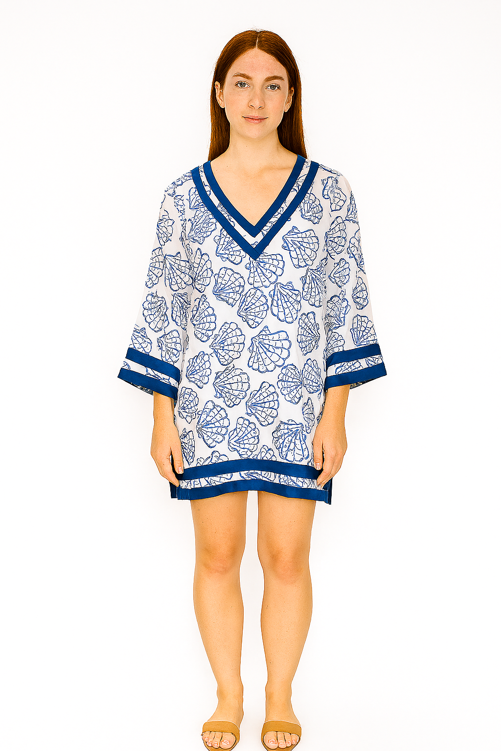 Swimsuit Cover-Up Tunic Sea Shell WHITE/BLUE Color by AZUCAR - LCT3692 - 6 PCS/PRE-PACK