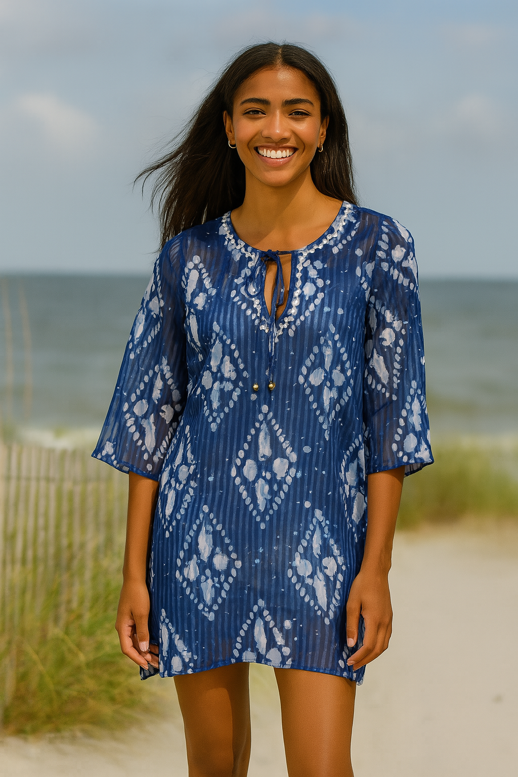 Swimsuit Cover-Up Tunic Sheer NAVY by AZUCAR - LCT3720 - 6 PCS/PRE-PACK