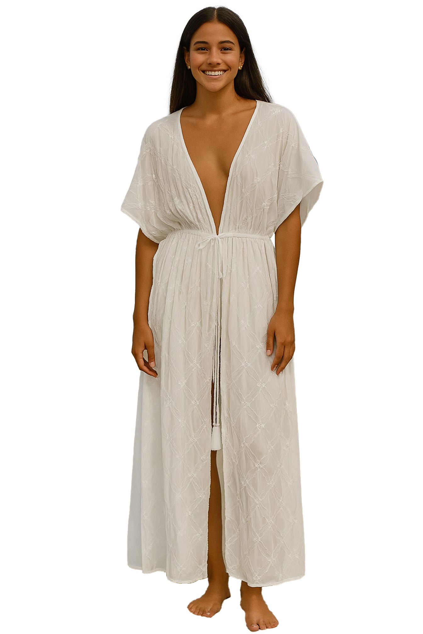 Swimsuit Cover-Up Tunic Sheer Chiffon WHITE Open Front Maxi by AZUCAR - LET3609 - 6 PCS/PRE-PACK