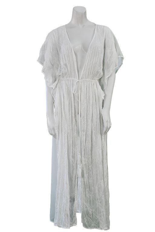 Swimsuit Cover-Up Tunic Sheer Chiffon WHITE Open Front Maxi by AZUCAR - LET3609 - 6 PCS/PRE-PACK