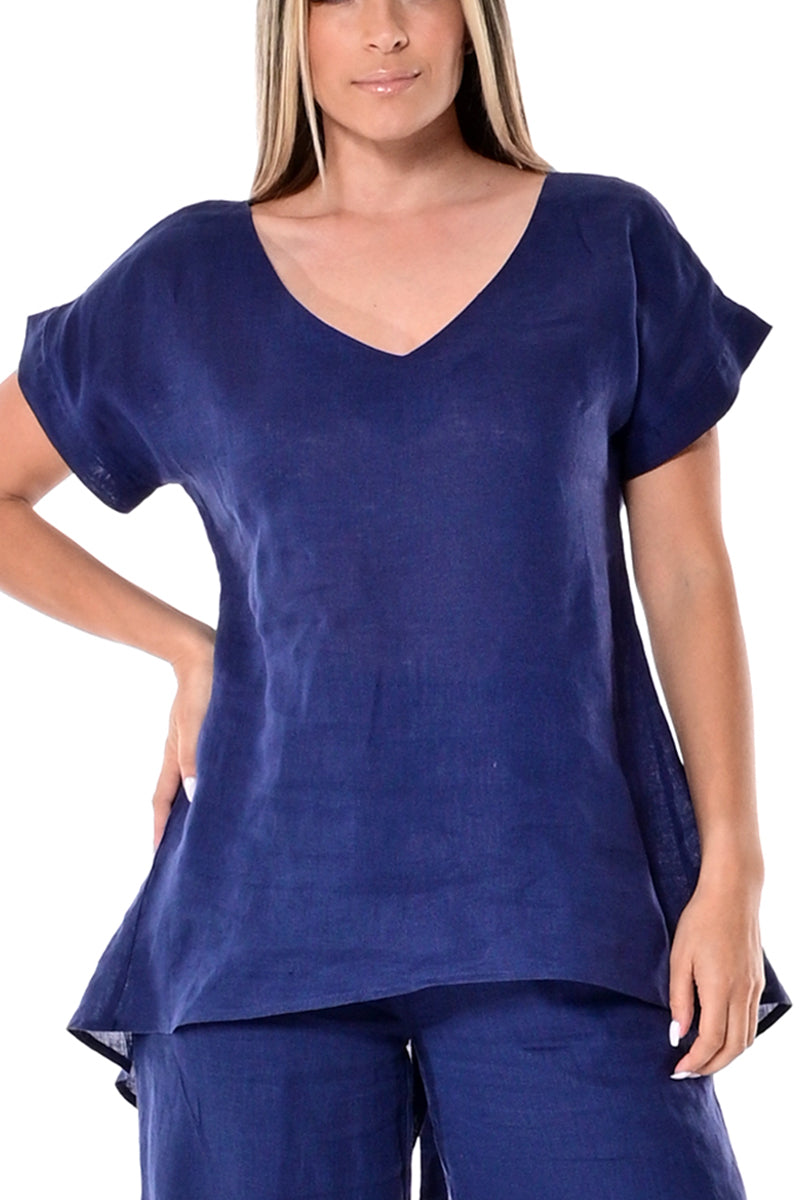 Ladies Short Sleeve V-Neck Hi-Low Blouse by AZUCAR RED - LLB1382 - 6 PCS/PRE-PACK