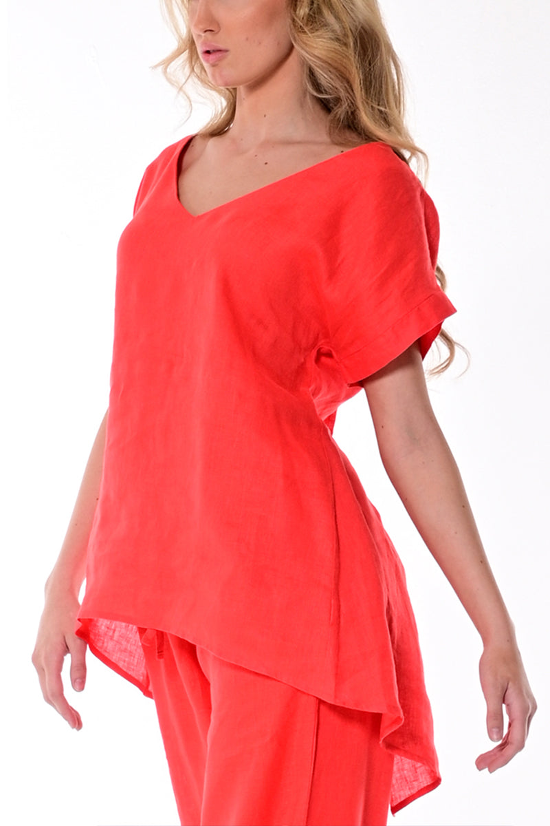 Ladies Short Sleeve V-Neck Hi-Low Blouse by AZUCAR RED - LLB1382 - 6 PCS/PRE-PACK
