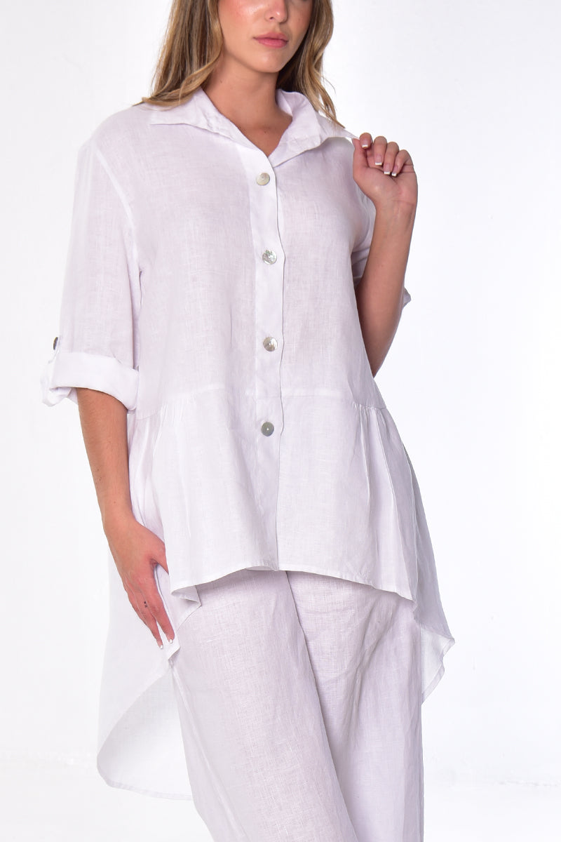 Ladies Linen Top Roll-Up Sleeve Top Hi-Low by AZUCAR - NAVY - Colors - LLB1383 - 6 PCS/PRE-PACK