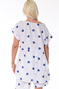 Ladies Polka-Dot Dress Button Down Roll-Up Sleeve by AZUCAR WHITE/RED - LLB1726 - 6 PCS/PRE-PACK