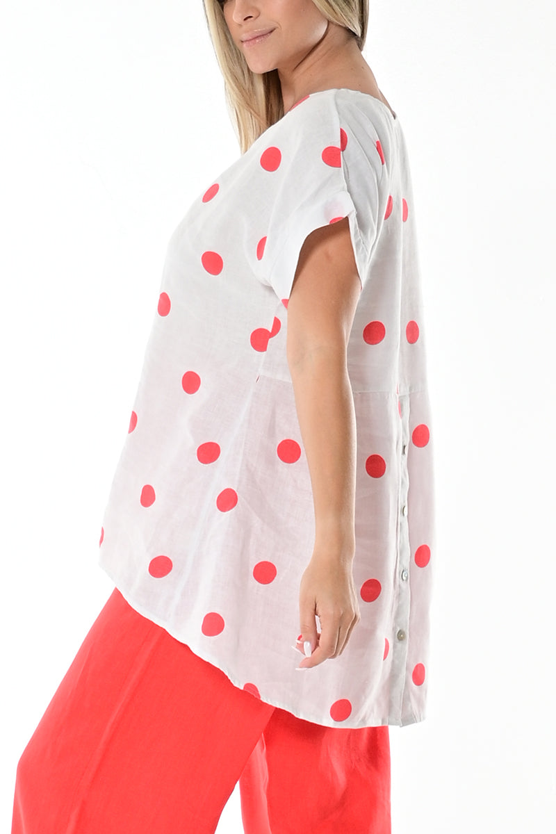 Ladies Polka-Dot Dress Button Down Roll-Up Sleeve by AZUCAR WHITE/RED - LLB1726 - 6 PCS/PRE-PACK