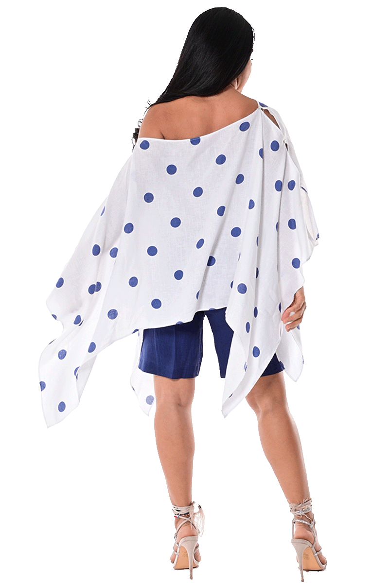 Ladies Linen Poncho with Polka-Dots by AZUCAR - WHITE/RED - LLB1728 - 6 PCS/PRE-PACK