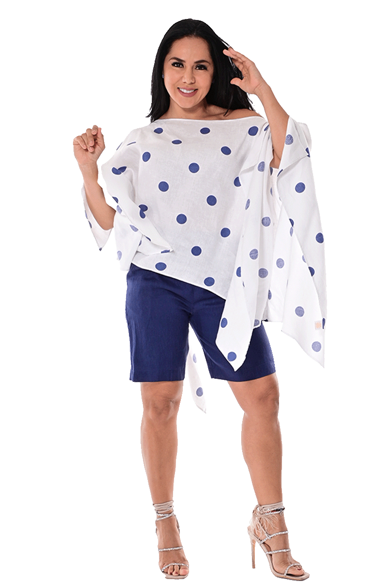 Ladies Linen Poncho with Polka-Dots by AZUCAR - WHITE/RED - LLB1728 - 6 PCS/PRE-PACK