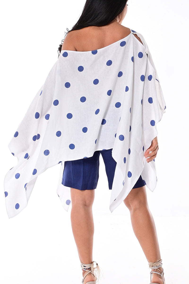 Ladies Linen Poncho with Polka-Dots by AZUCAR - WHITE/RED - LLB1728 - 6 PCS/PRE-PACK