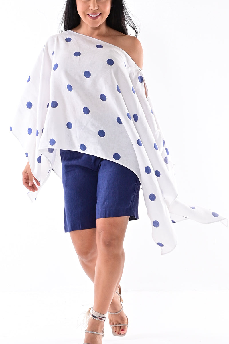 Ladies Linen Poncho with Polka-Dots by AZUCAR - WHITE/RED - LLB1728 - 6 PCS/PRE-PACK