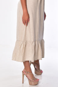 Ladies Linen Dress 3/4 Sleeves & Ruffled Hem Maxi by AZUCAR-WHITE- Color Options - LLD1695- 6 PCS/PRE-PACK