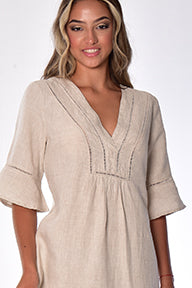 Ladies Linen Dress 3/4 Sleeves & Ruffled Hem Maxi by AZUCAR-WHITE- Color Options - LLD1695- 6 PCS/PRE-PACK