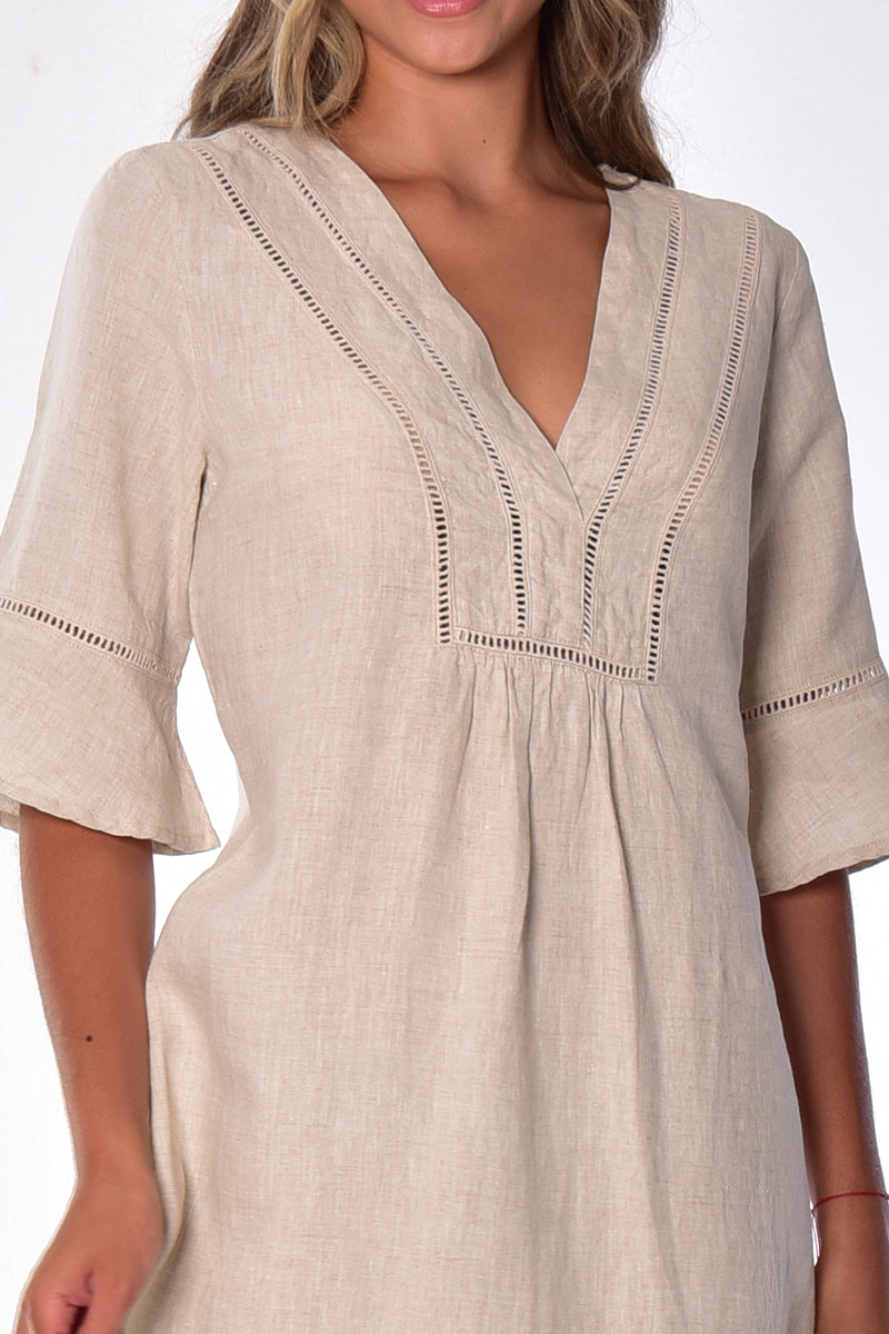 Ladies Linen Dress 3/4 Sleeves & Ruffled Hem Maxi by AZUCAR-WHITE- Color Options - LLD1695- 6 PCS/PRE-PACK