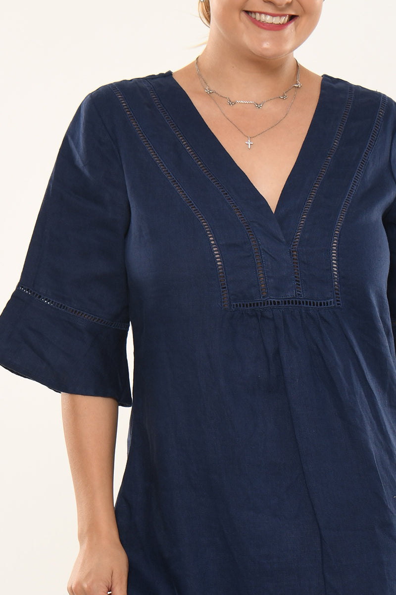 Ladies Linen Dress 3/4 Sleeves & Ruffled Hem Maxi by AZUCAR-WHITE- Color Options - LLD1695- 6 PCS/PRE-PACK