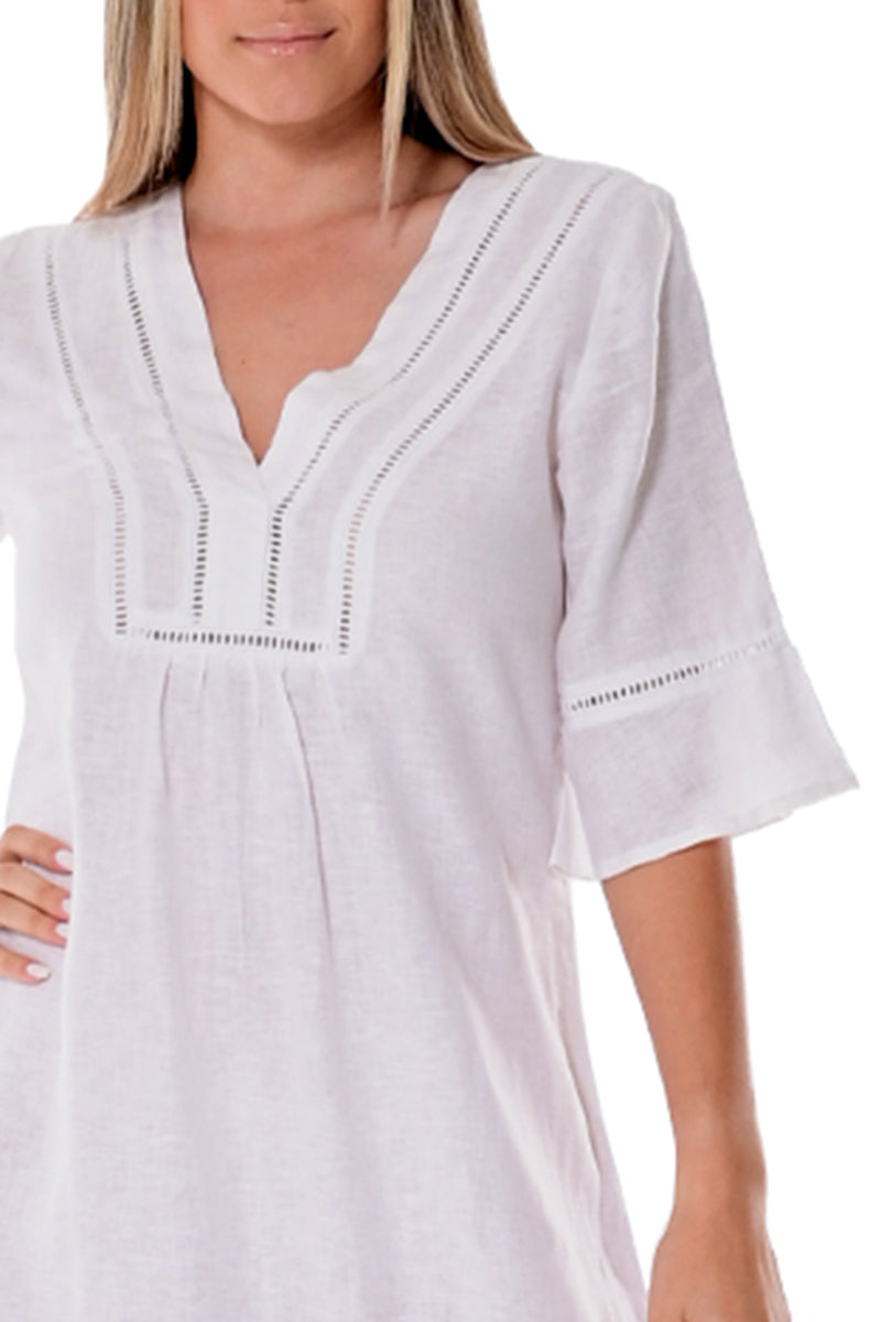 Ladies Linen Dress 3/4 Sleeves & Ruffled Hem Maxi by AZUCAR-WHITE- Color Options - LLD1695- 6 PCS/PRE-PACK