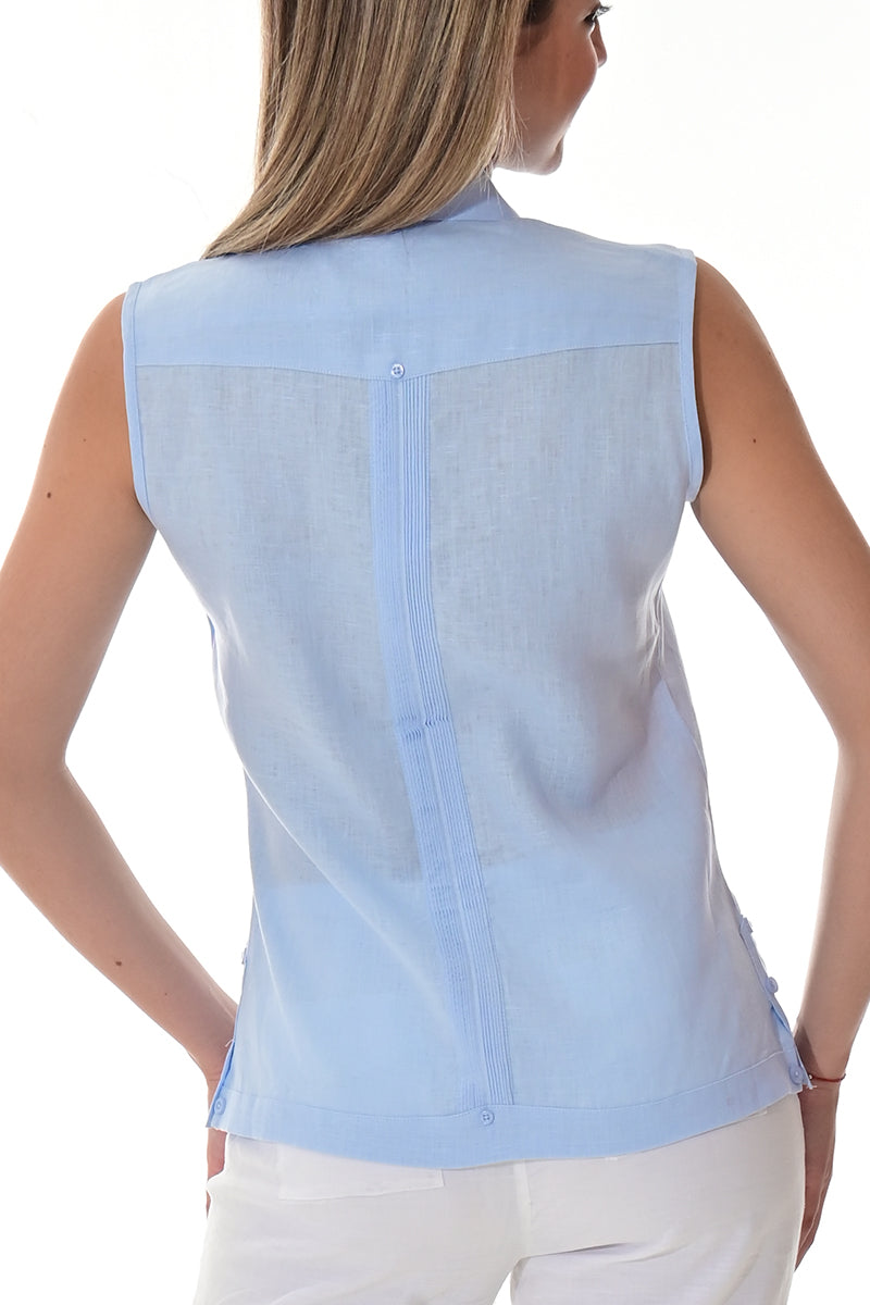 Ladies Linen Guayabera Sleeveless Traditional Blouse RED-Color Options - LLGB3006 - 6 PCS/PRE-PACK
