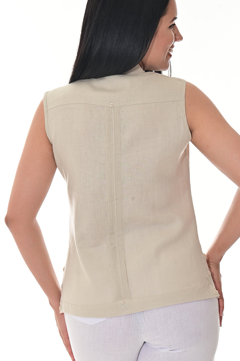 Ladies Linen Guayabera Sleeveless Traditional Blouse RED-Color Options - LLGB3006 - 6 PCS/PRE-PACK