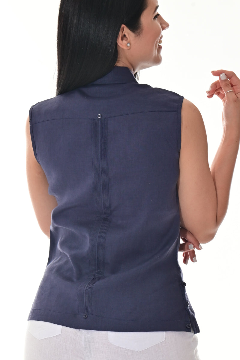 Ladies Linen Guayabera Sleeveless Traditional Blouse RED-Color Options - LLGB3006 - 6 PCS/PRE-PACK