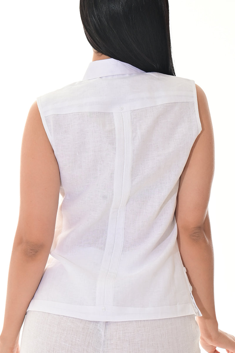Ladies Linen Guayabera Sleeveless Traditional Blouse RED-Color Options - LLGB3006 - 6 PCS/PRE-PACK