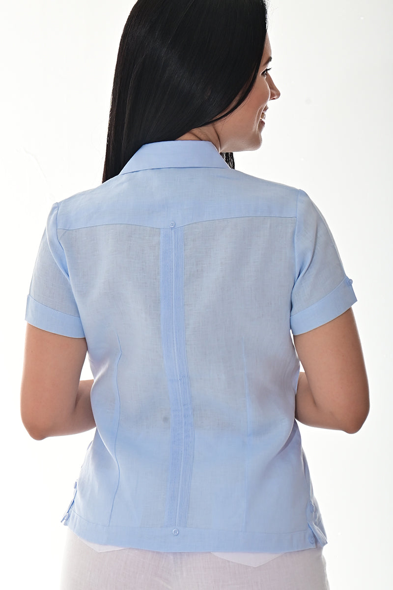 Ladies Linen Guayabera Short Sleeve Traditional Blouse RED-Color Options - LLGB3008 - 6 PCS/PRE-PACK