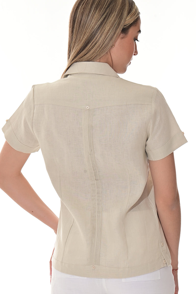 Ladies Linen Guayabera Short Sleeve Traditional Blouse RED-Color Options - LLGB3008 - 6 PCS/PRE-PACK