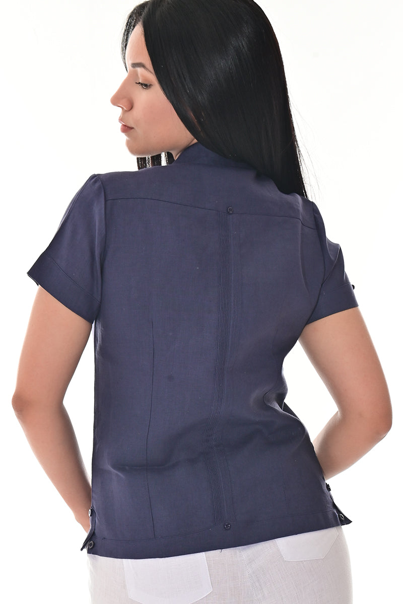 Ladies Linen Guayabera Short Sleeve Traditional Blouse RED-Color Options - LLGB3008 - 6 PCS/PRE-PACK