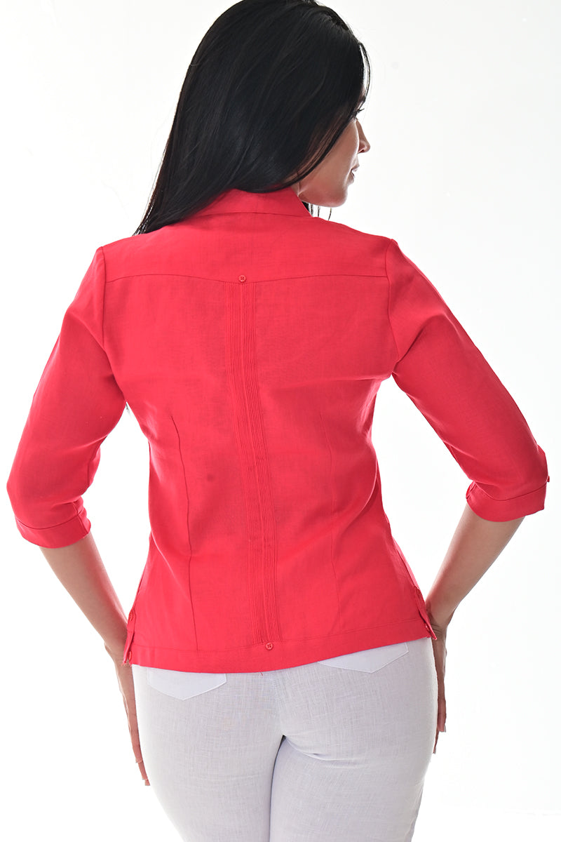 Ladies 100% Linen Guayabera 3/4 Sleeve Traditional LT. BLUE-Color Options - LLGB3009 - 6 PCS/PRE-PACK