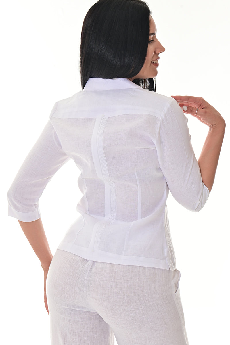 Ladies 100% Linen Guayabera 3/4 Sleeve Traditional LT. BLUE-Color Options - LLGB3009 - 6 PCS/PRE-PACK