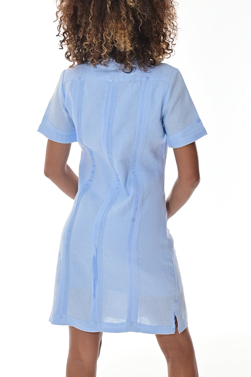 Ladies 100% Linen Guayabera Dress Classic S/S Button Down NATURAL-Color Options - LLGD3010 - 6 PCS/PRE-PACK