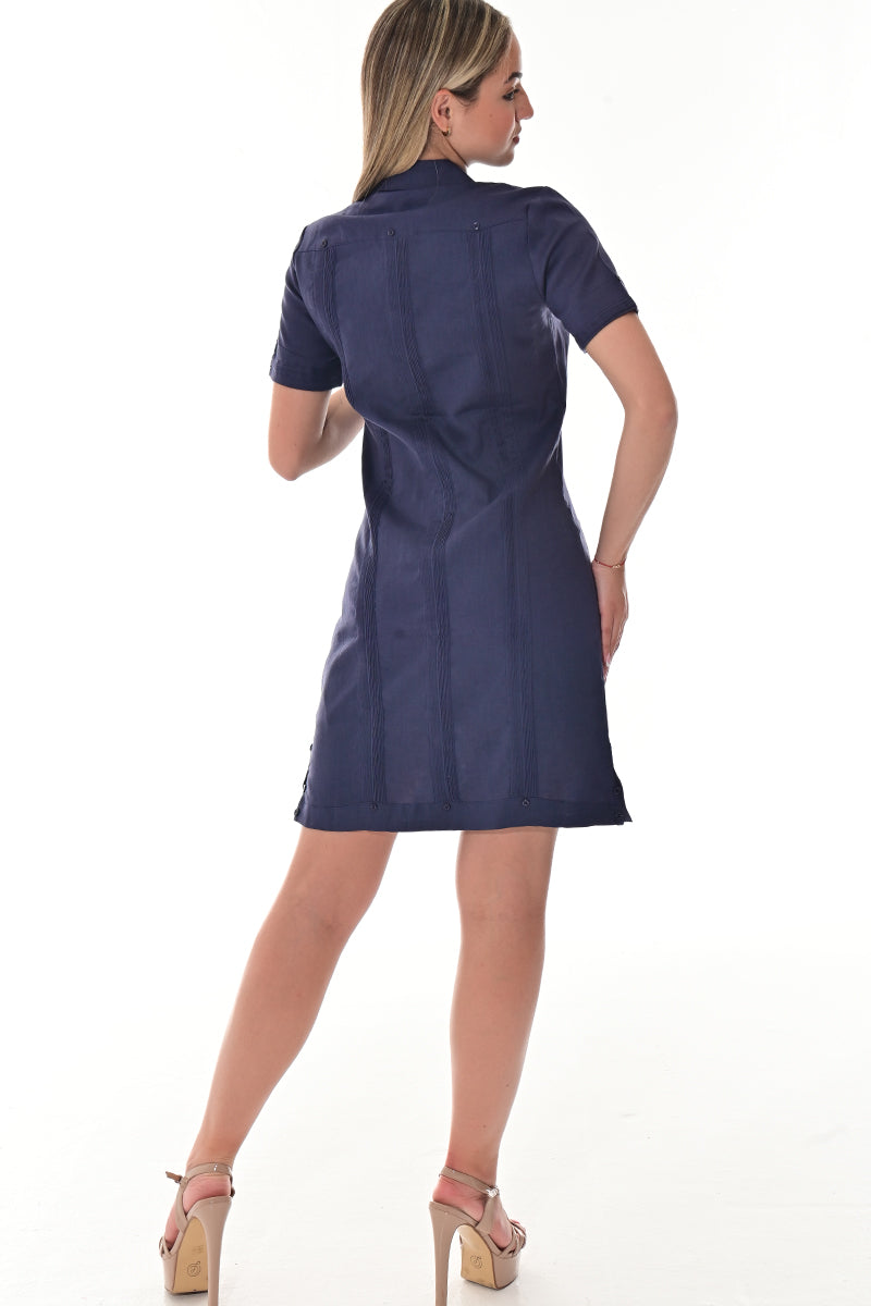 Ladies 100% Linen Guayabera Dress Classic S/S Button Down NATURAL-Color Options - LLGD3010 - 6 PCS/PRE-PACK