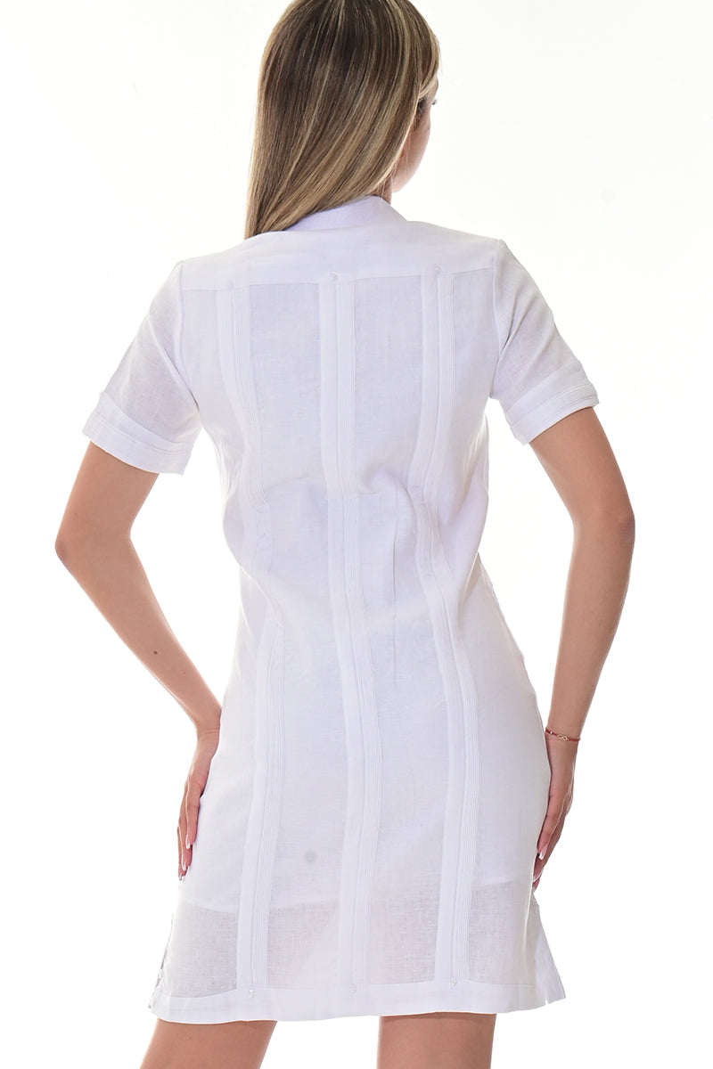 Ladies 100% Linen Guayabera Dress Classic S/S Button Down NATURAL-Color Options - LLGD3010 - 6 PCS/PRE-PACK
