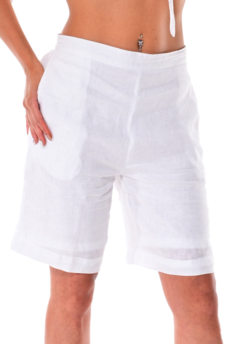 Ladies Linen Shorts Flat Front w/Pockets - White - by Azucar - Color Options - LLH1379 - 6 PCS/PRE-PACK