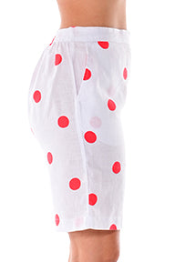 Ladies Linen Shorts Bermuda Polka-Dot w/Pockets-WHITE/NAVY-Color Options-LLH1727 - 6 PCS/PRE-PACK