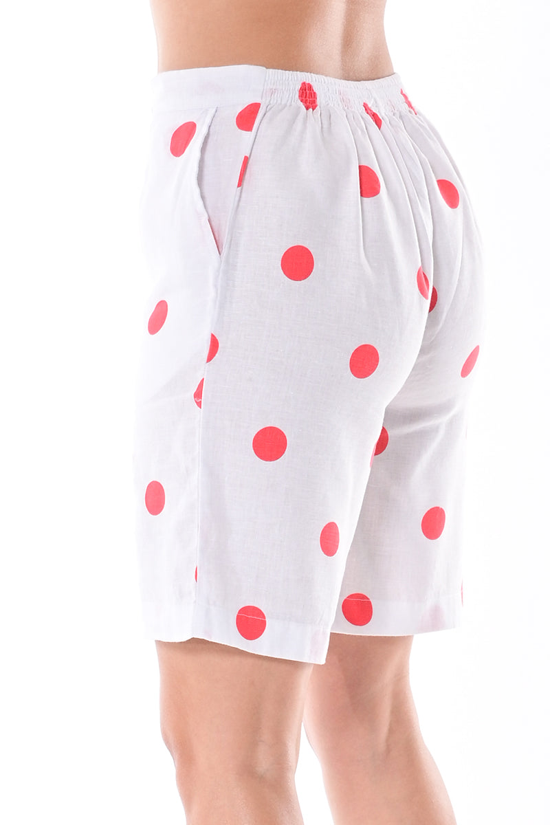 Ladies Linen Shorts Bermuda Polka-Dot w/Pockets-WHITE/NAVY-Color Options-LLH1727 - 6 PCS/PRE-PACK