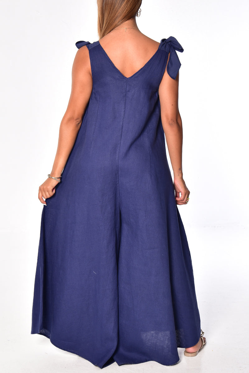 Women's Jumper Linen Wide Leg Loose Fit V-neck by AZUCAR White/Red Dot - LLJ1335 - 6 PCS/PRE-PACK