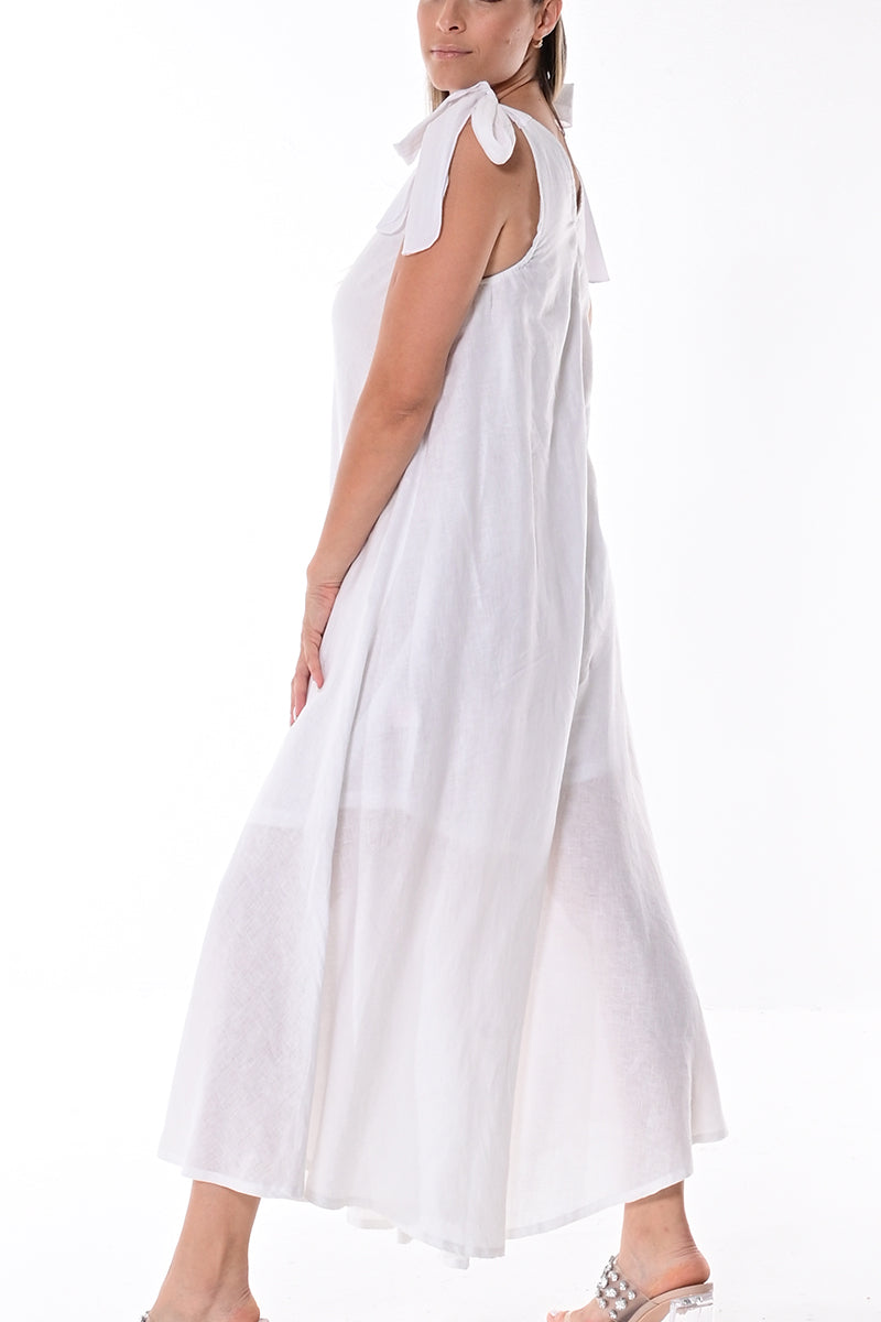 Women's Jumper Linen Wide Leg Loose Fit V-neck by AZUCAR White/Red Dot - LLJ1335 - 6 PCS/PRE-PACK