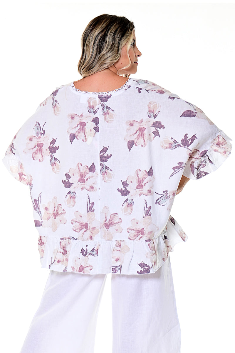 Ladies Butterfly Top Wide Neck Ruffled Hem by AZUCAR-IVORY/BEIGE -Color Options - LLWB114- 6 PCS/PRE-PACK
