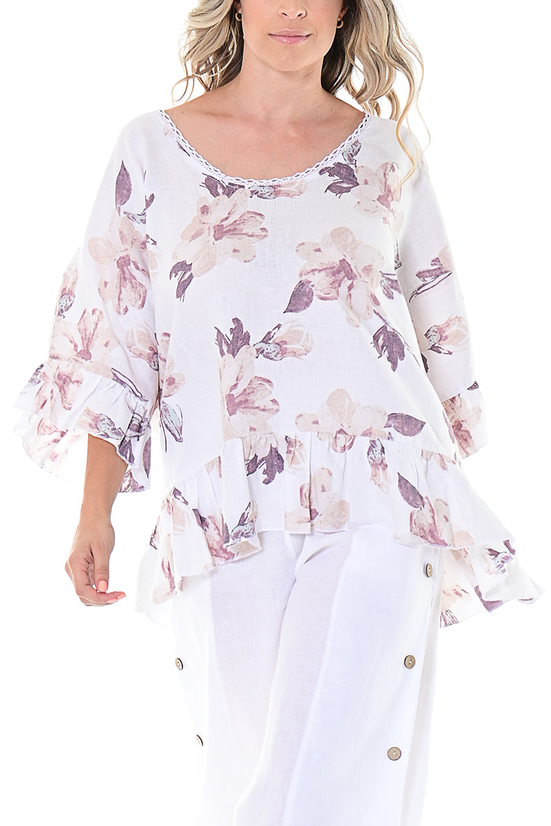 Ladies Butterfly Top Wide Neck Ruffled Hem by AZUCAR-IVORY/BEIGE -Color Options - LLWB114- 6 PCS/PRE-PACK