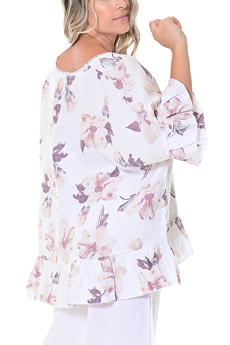 Ladies Butterfly Top Wide Neck Ruffled Hem by AZUCAR-IVORY/BEIGE -Color Options - LLWB114- 6 PCS/PRE-PACK